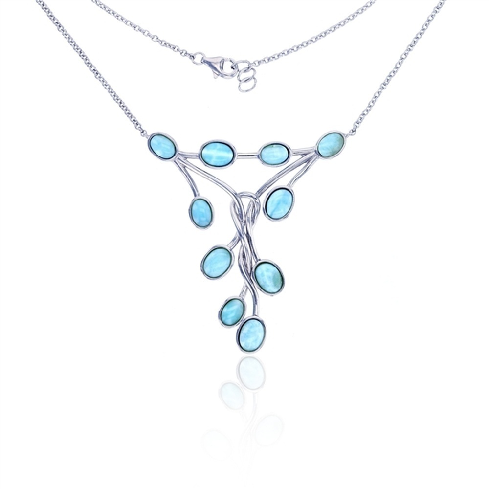 925 Sterling  Silver Oval Larimar Grape Bunch Necklace 18" Lobster Lock 10.27 gm
